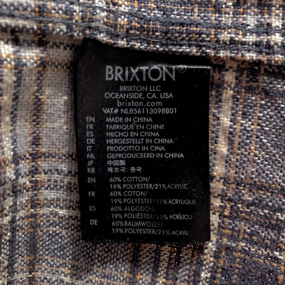 Brixton Bowery Plaid Flannel Long Sleeve Button Up Shirt Grey Business Casual - Picture 8 of 12
